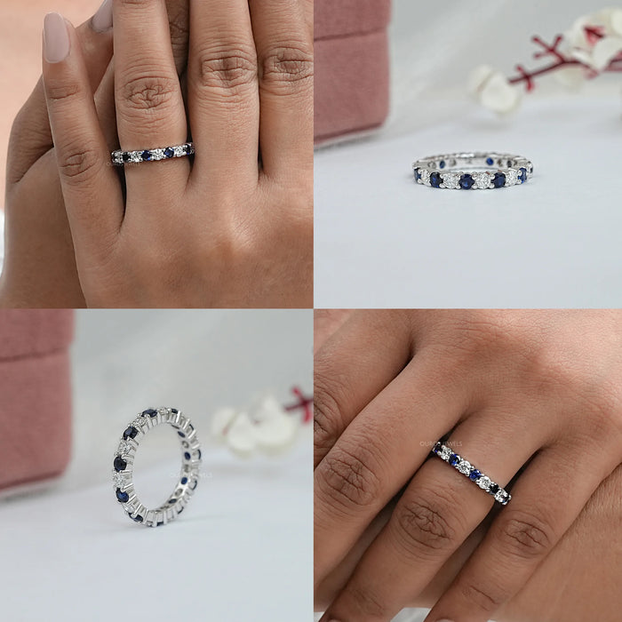 Blue Sapphire And Diamond Wedding Band