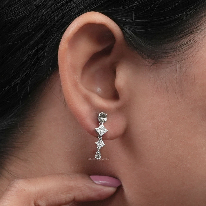 Boucles d'oreilles pendantes en diamants de laboratoire multiformes