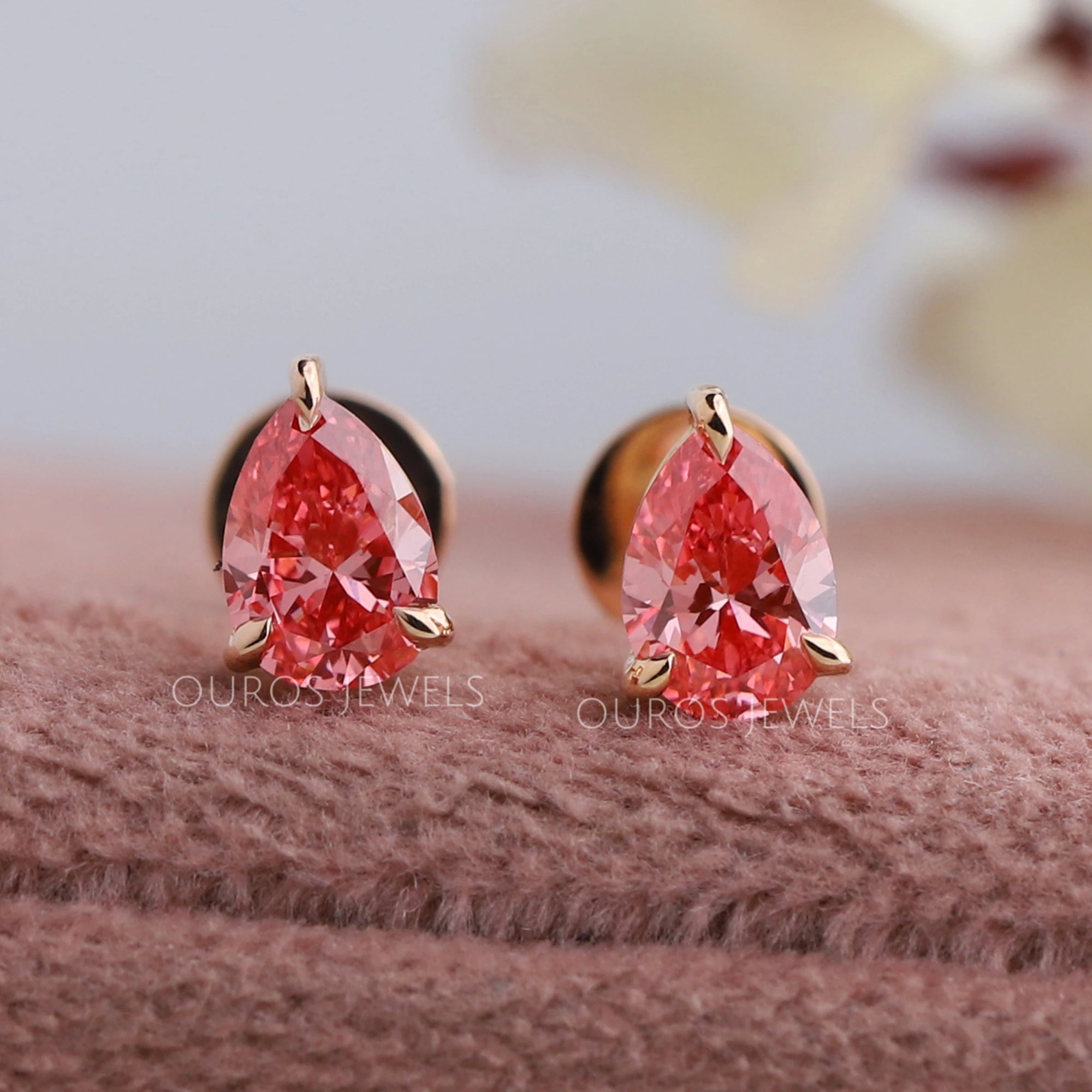 Pink Pear Cut Lab Diamond Solitaire Stud Earrings Earring