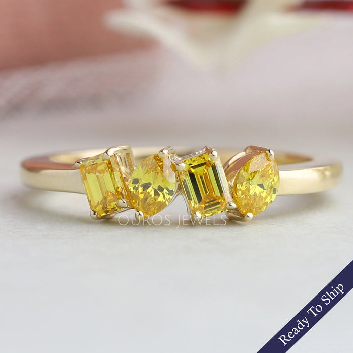 Bague marquise jaune et diamant émeraude