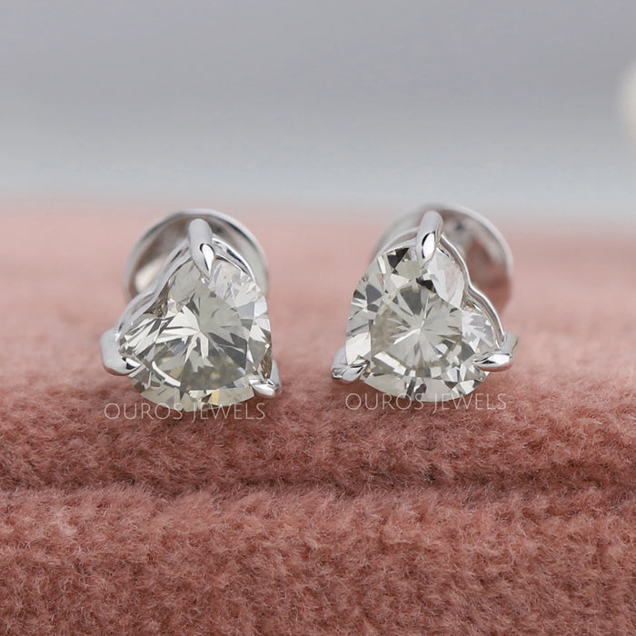 Olive Heart Cut Lab Diamond Screw Back Stud Earrings