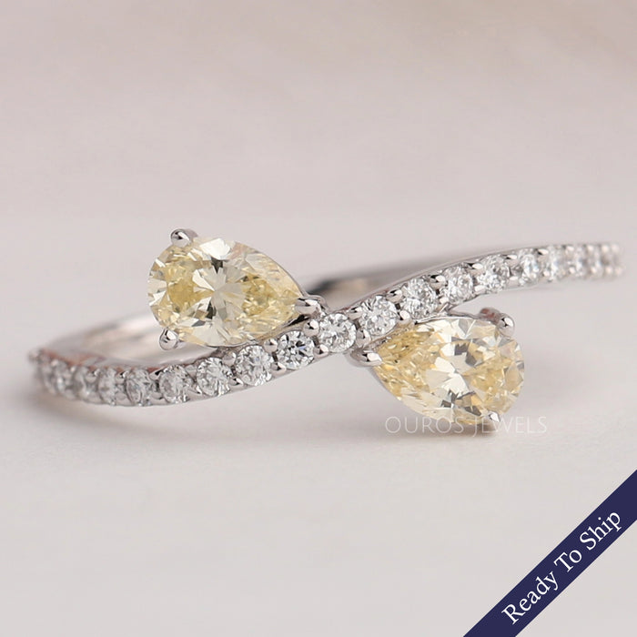 Bague croisée en diamant et poire jaune