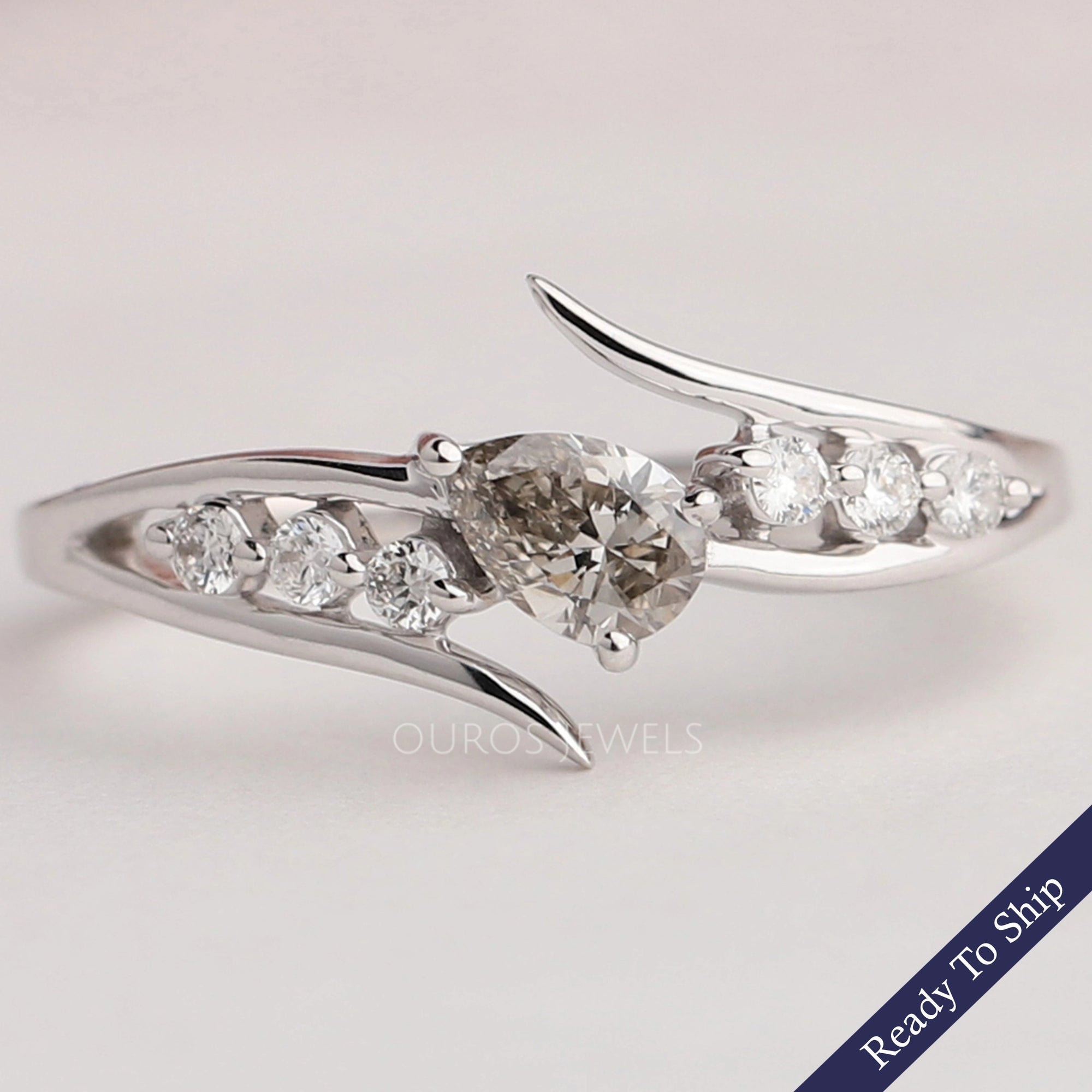 Olive Pear Diamond Bypass Ring