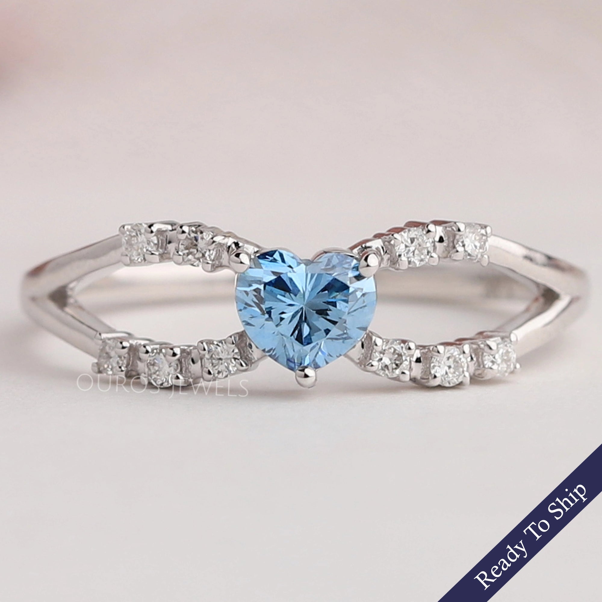 Blue Heart Diamond Split Shank Ring