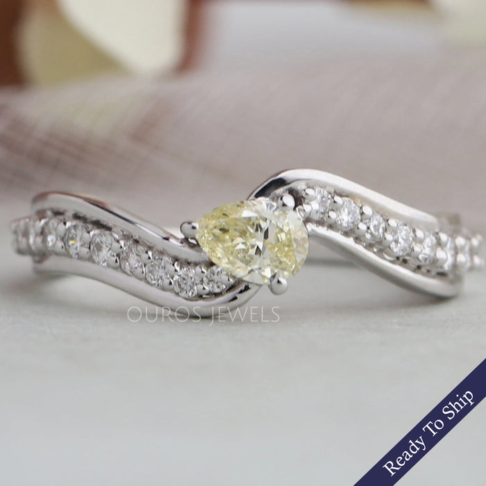 Yellow Pear Diamond  Solitaire Accent Ring