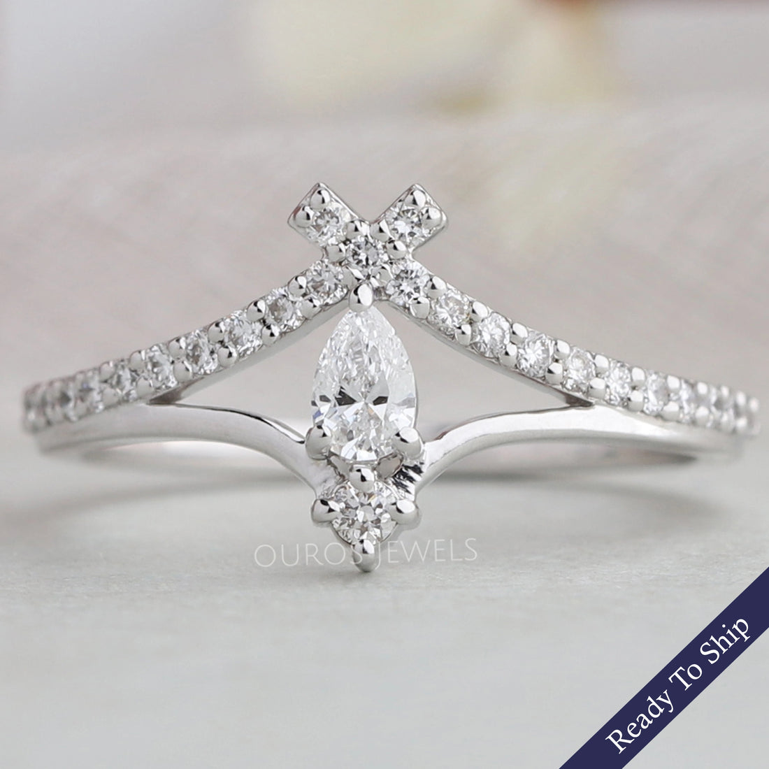 Pear Diamond Enhancer Curved Style Ring