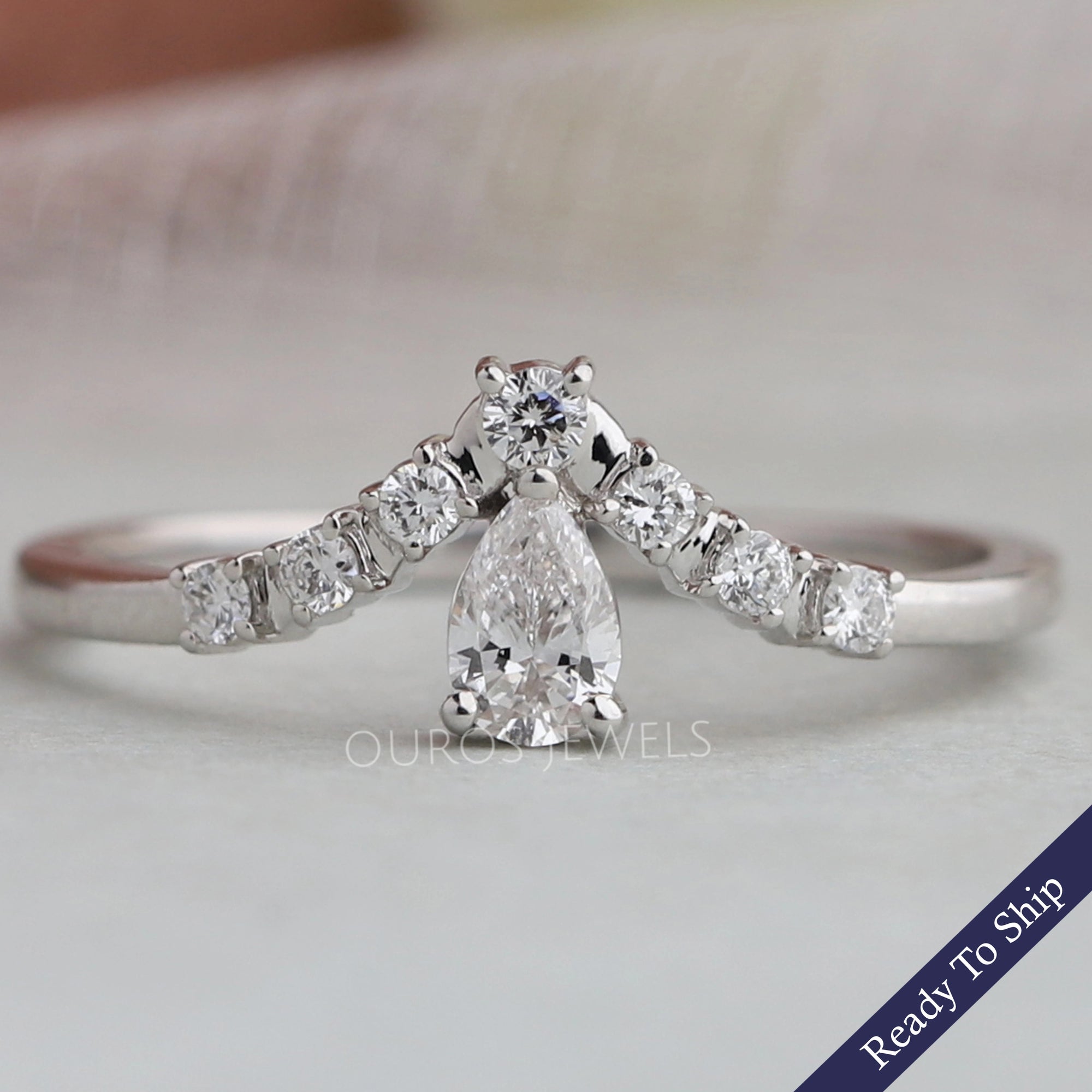 Pear Diamond Curved Wedding Band