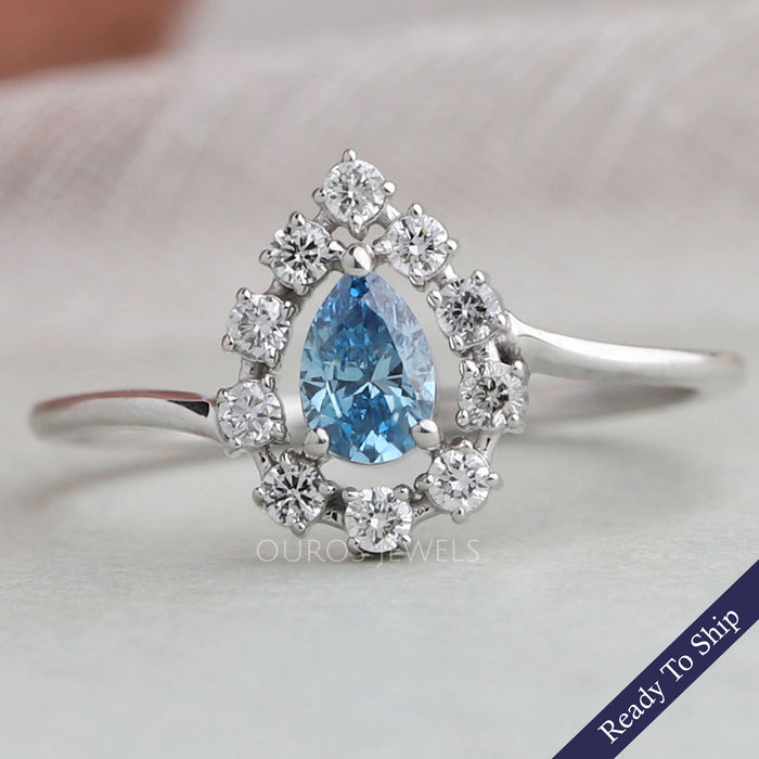 Bague halo en diamant taille poire bleu