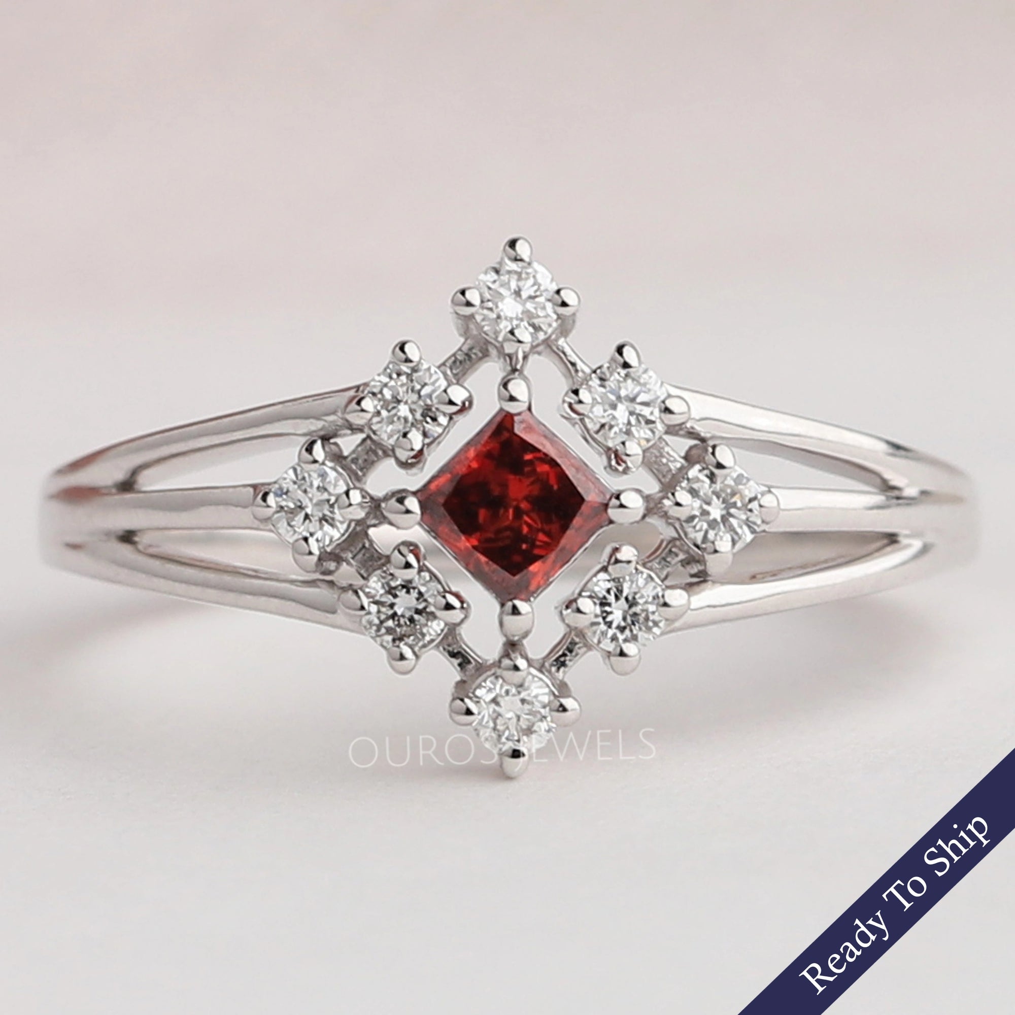 Red Princess Diamond Dainty Ring