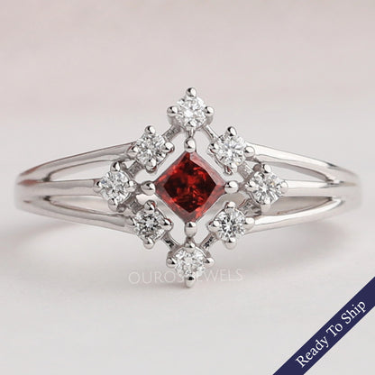 Red Princess Diamond Dainty Ring
