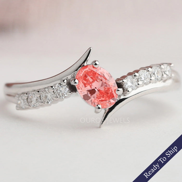 Pink Oval Cut Bypass Set Diamond  Ring