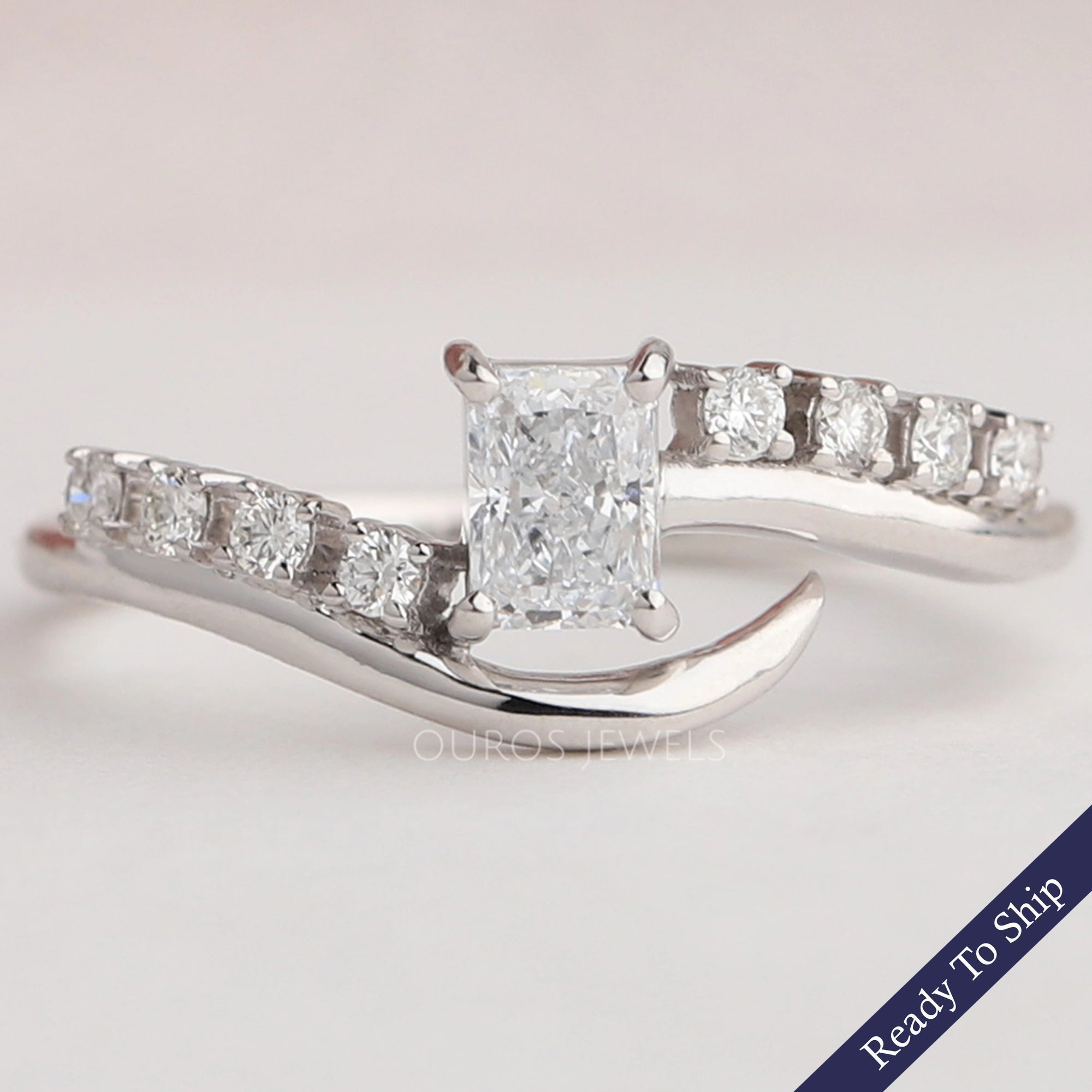 Radiant Cut Accent Diamond Wedding Ring