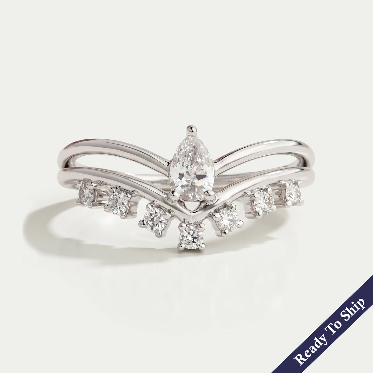 Pear Diamond Curved Dainty Ring