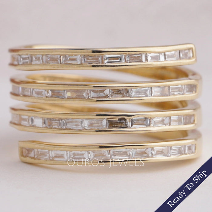 Alliance de mariage à 4 rangées de diamants baguette