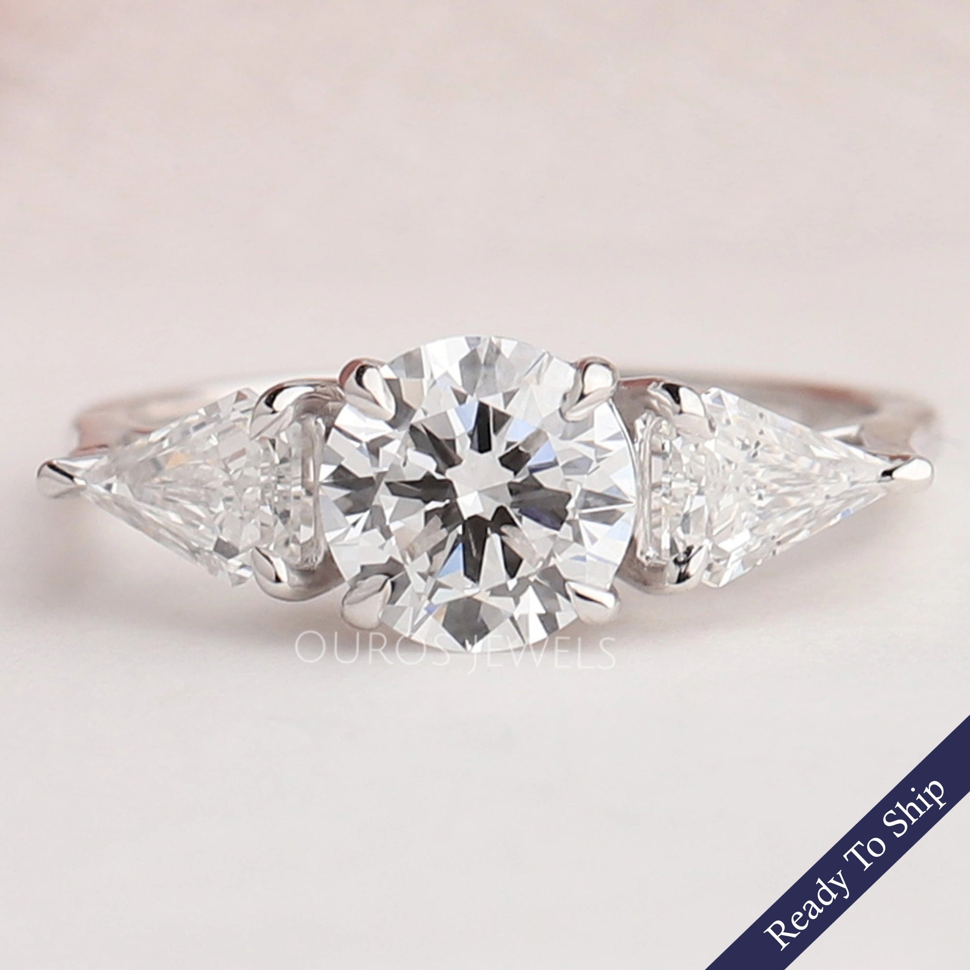 Three Stone Round Cut Lab Diamond Engagement Ring