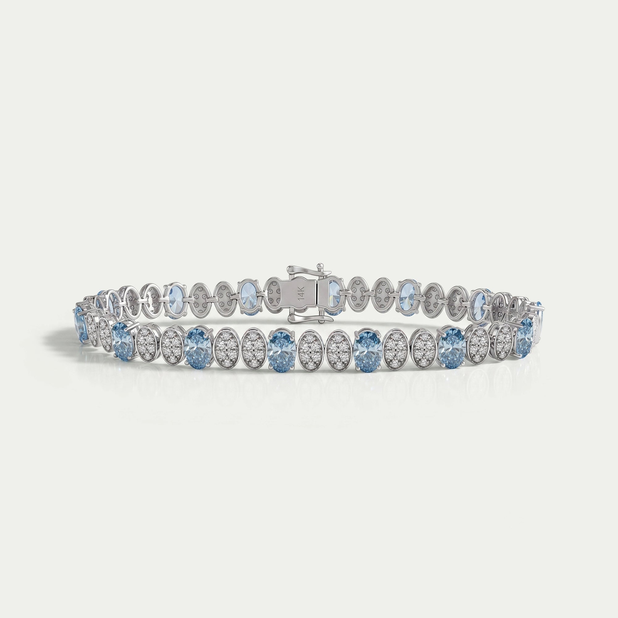 Alternating Blue Oval & Round Diamond Tennis Bracelet Bracelet