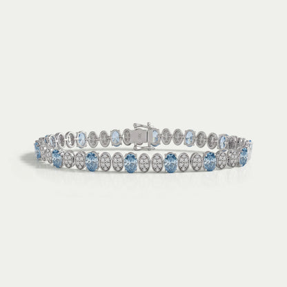 Alternating Blue Oval & Round Diamond Tennis Bracelet Bracelet