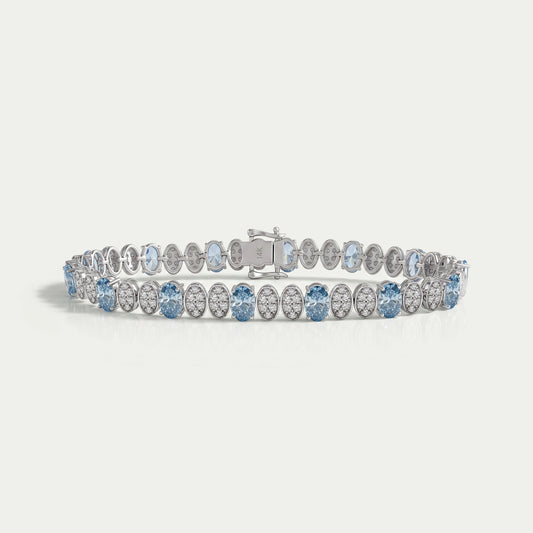 Alternating Blue Oval & Round Diamond Tennis Bracelet Bracelet