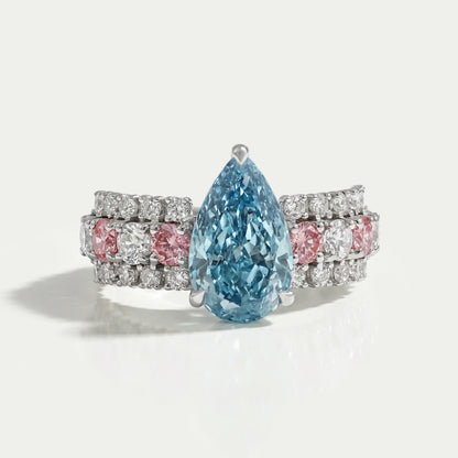 Fancy Blue Pear Lab Diamond Accent Cocktail Ring