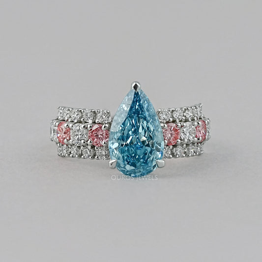 Fancy Blue Pear Lab Diamond Accent Cocktail Ring Ring