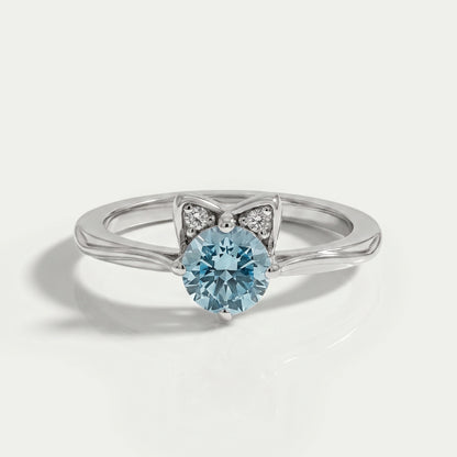 Fancy Blue Round Diamond Cat Ring Ring