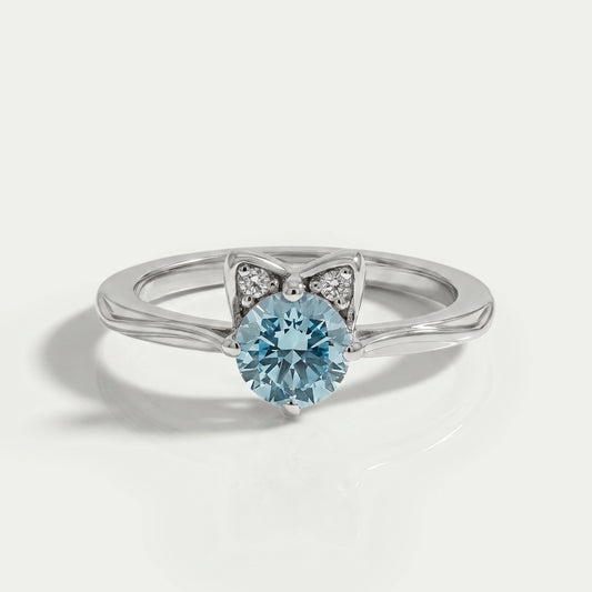 Fancy Blue Round Diamond Cat Ring