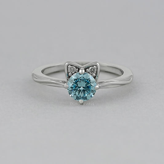 Fancy Blue Round Diamond Cat Ring Ring