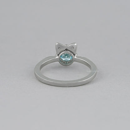 Fancy Blue Round Diamond Cat Ring Ring