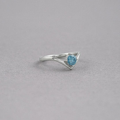 Blue Round Lab Diamond Curved Solitaire Ring Ring