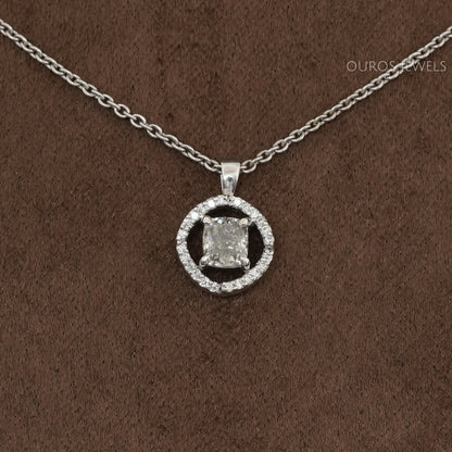 Fancy Olive Cushion Cut Halo Pendant Necklaces