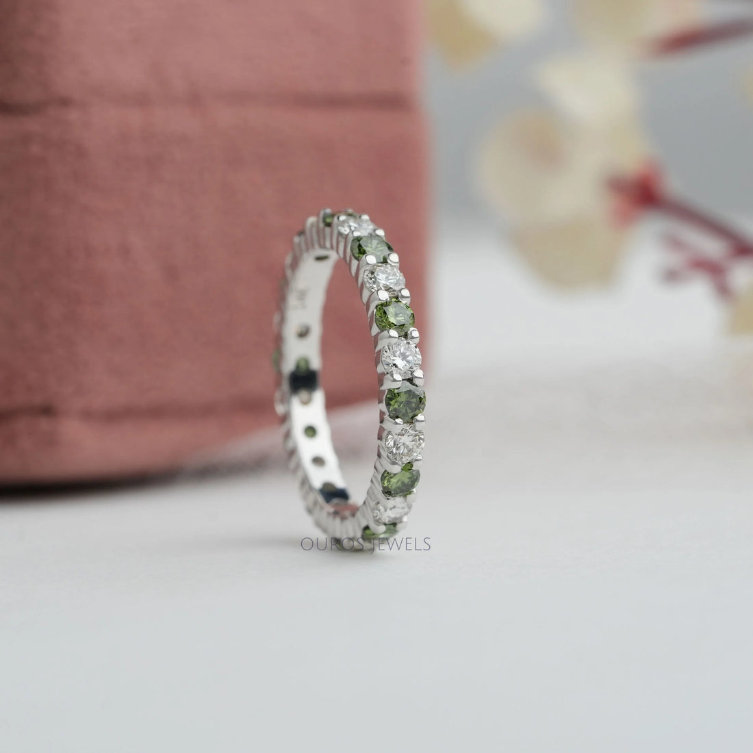 Fancy Green Round Lab Diamond Wedding Band Ring