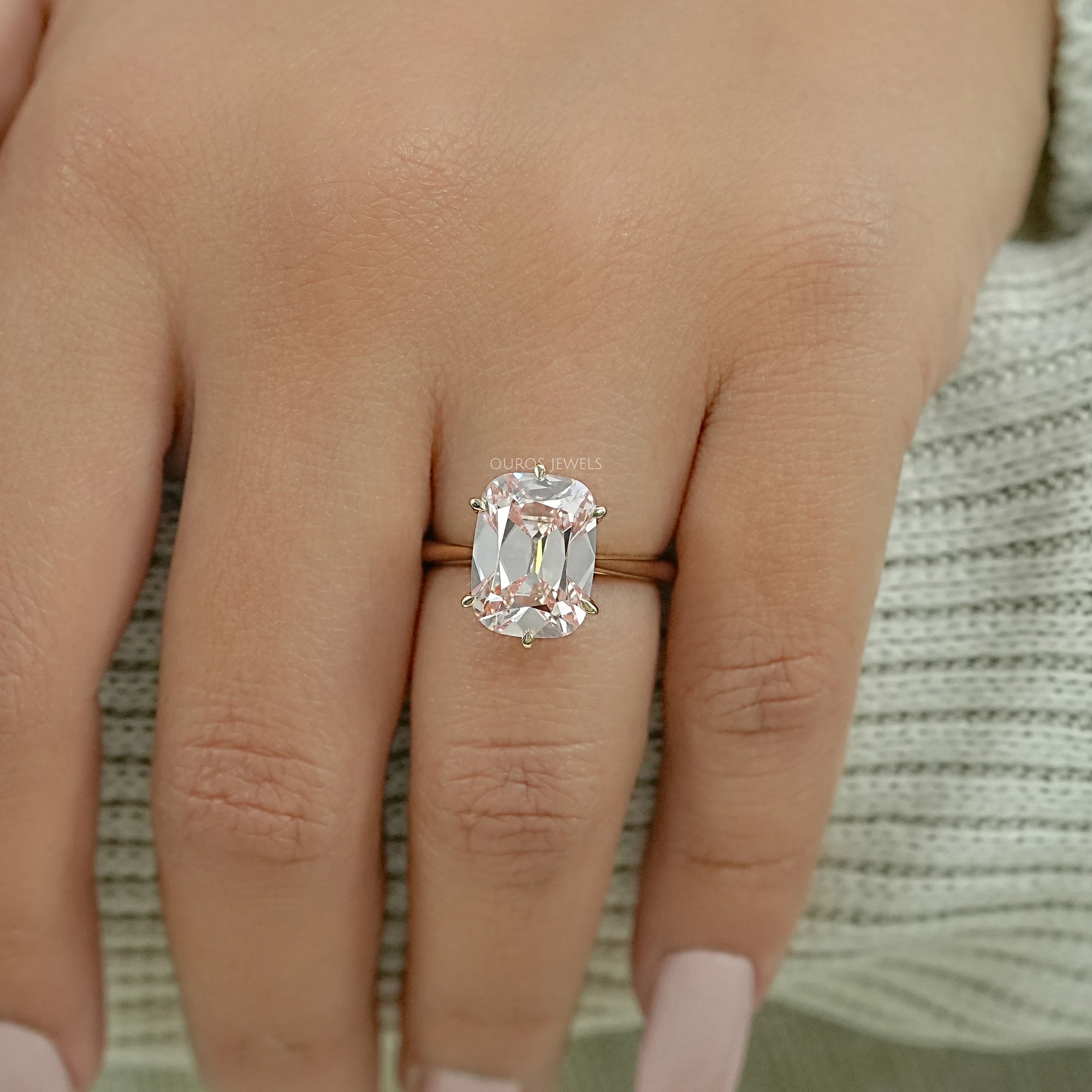 Fancy Intense Pink Old Mine Cushion Cut Solitaire Ring Ring