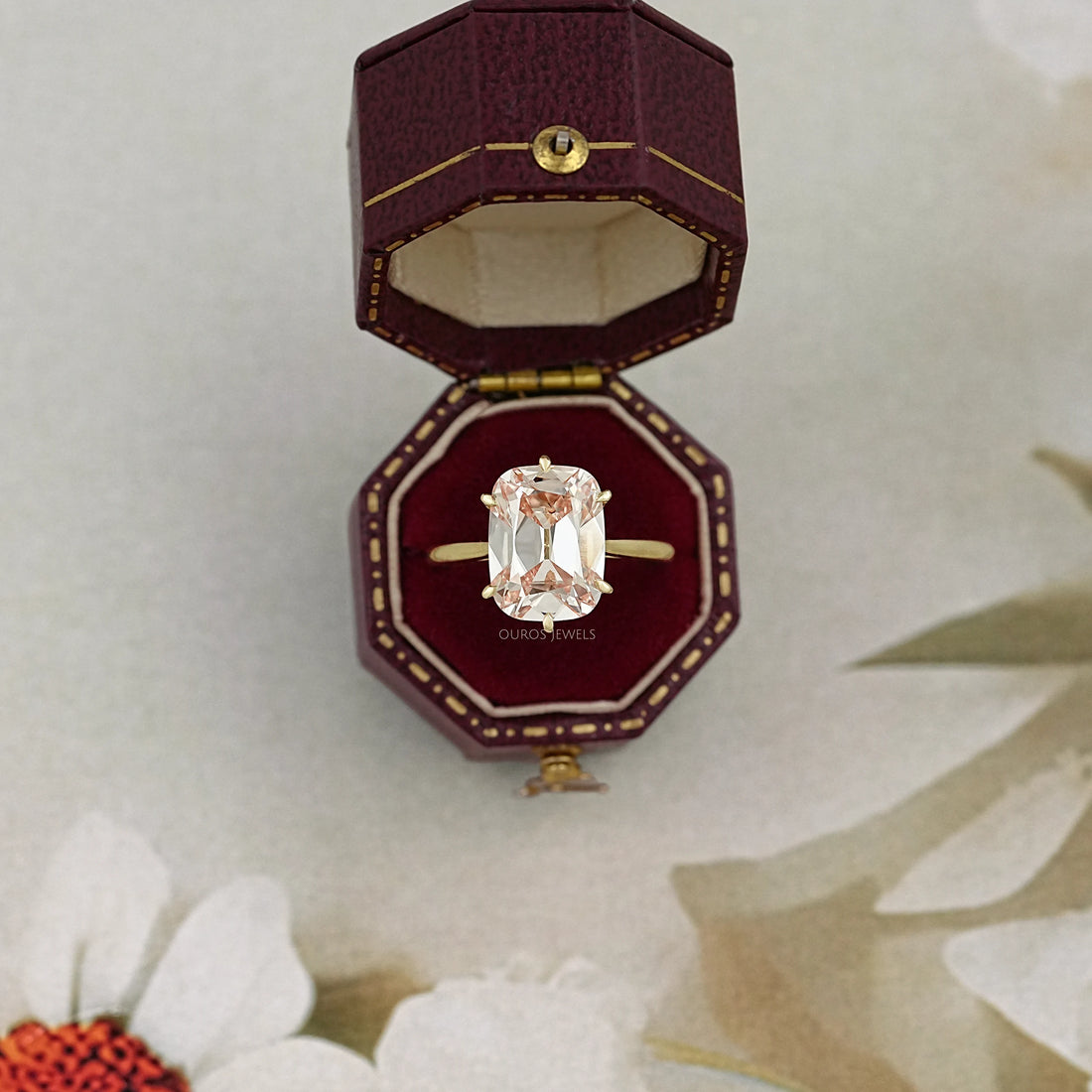 Fancy Intense Pink Old Mine Cushion Cut Solitaire Ring Ring
