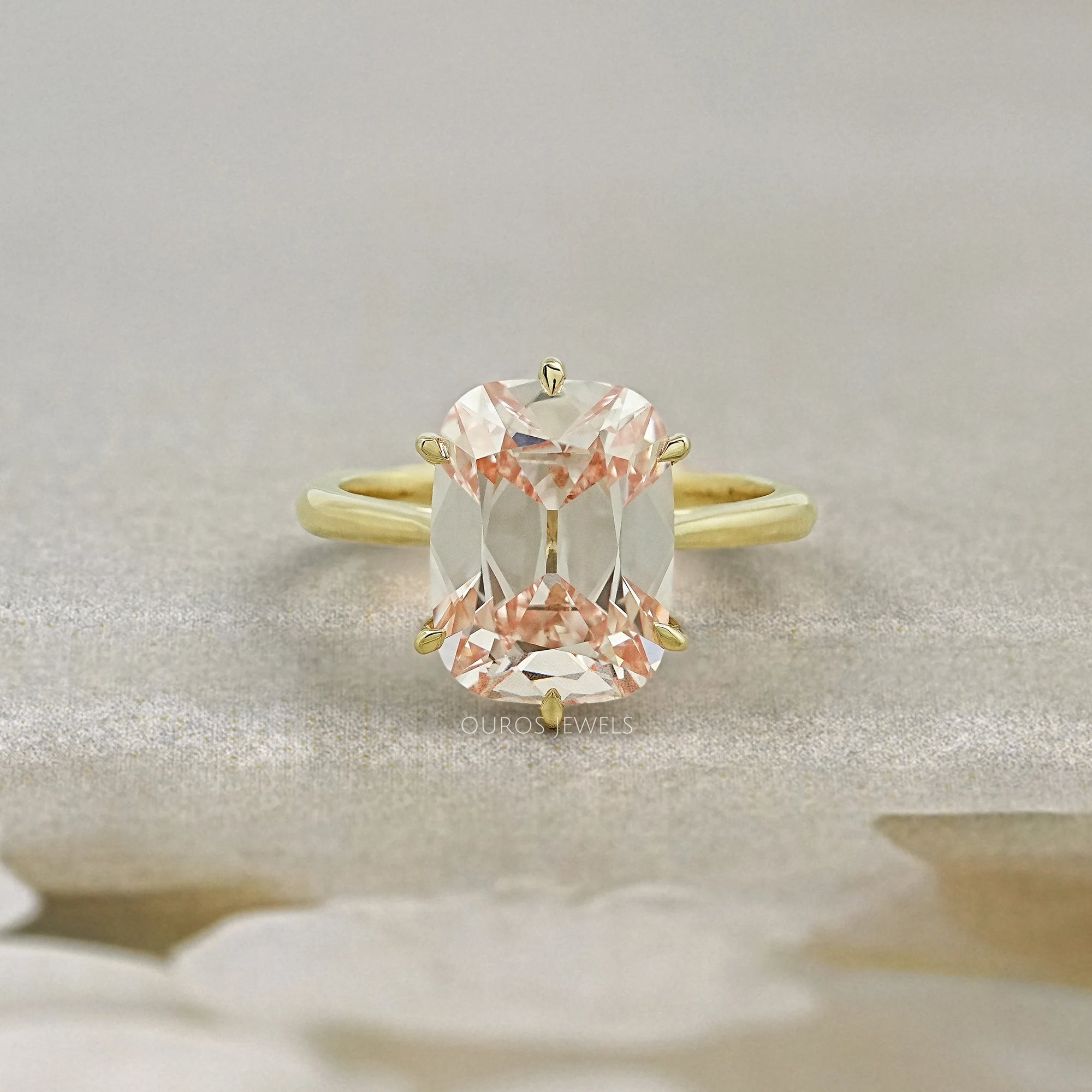 Fancy Intense Pink Old Mine Cushion Cut Solitaire Ring Ring