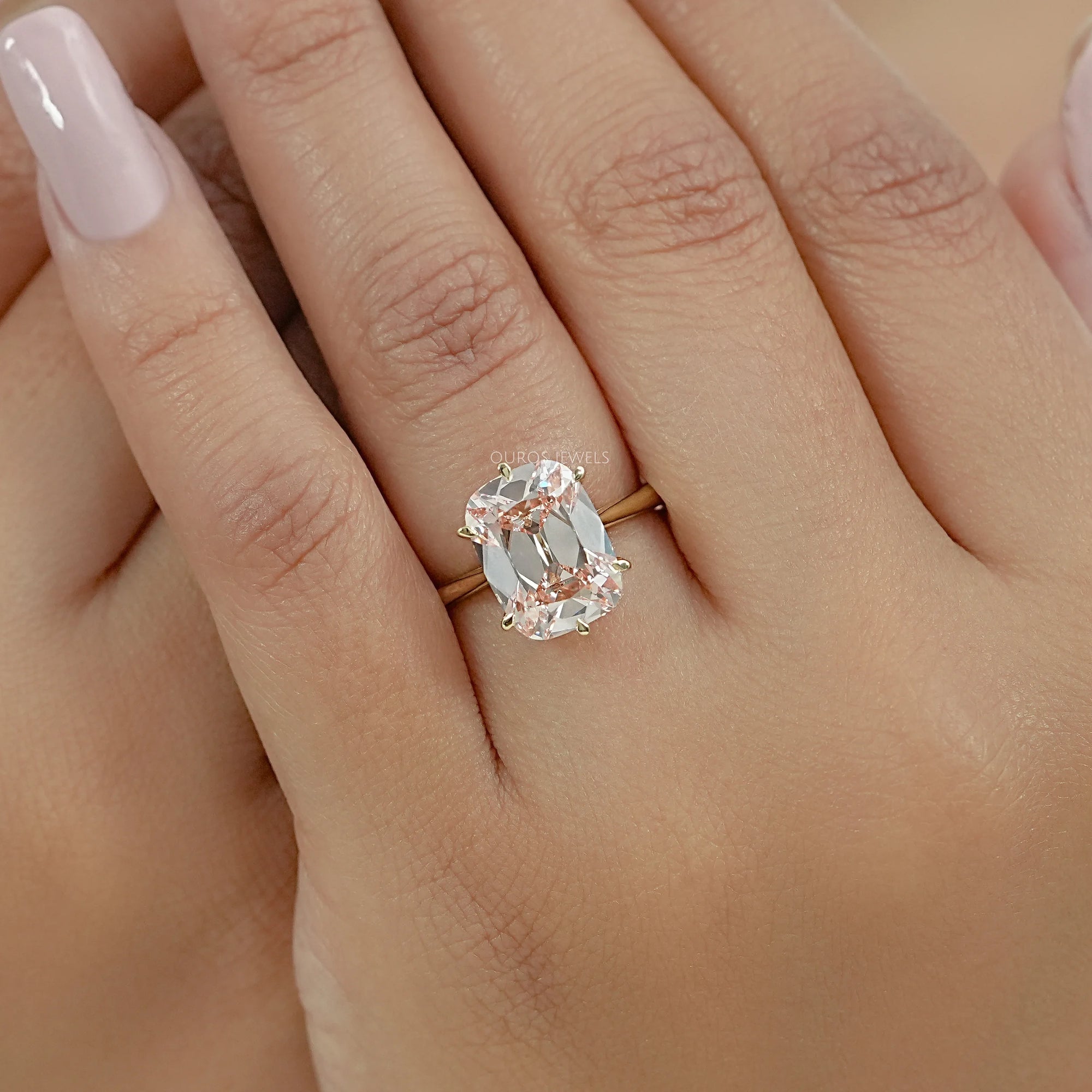 Fancy Intense Pink Old Mine Cushion Cut Solitaire Ring Ring