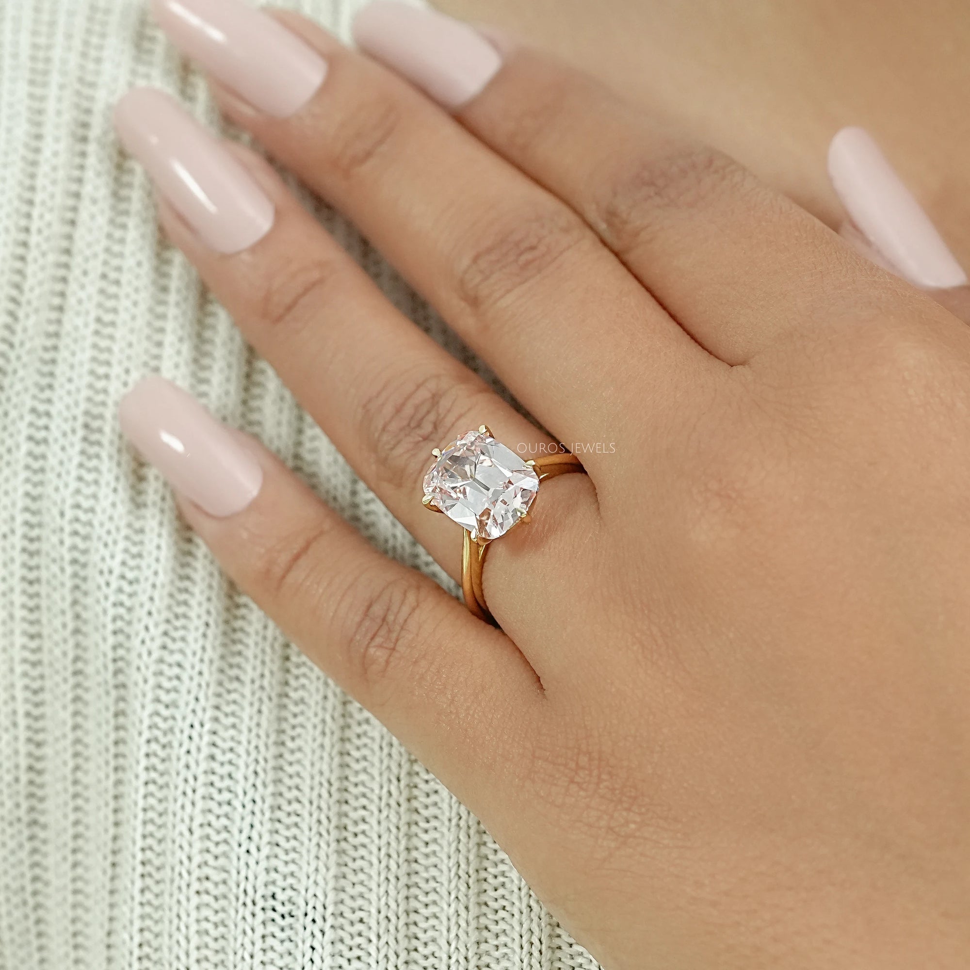 Fancy Intense Pink Old Mine Cushion Cut Solitaire Ring Ring