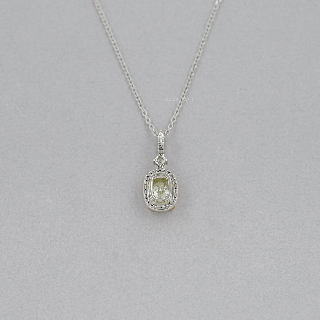 Fancy Intense Yellow Cushion Diamond Halo Pendant Necklaces