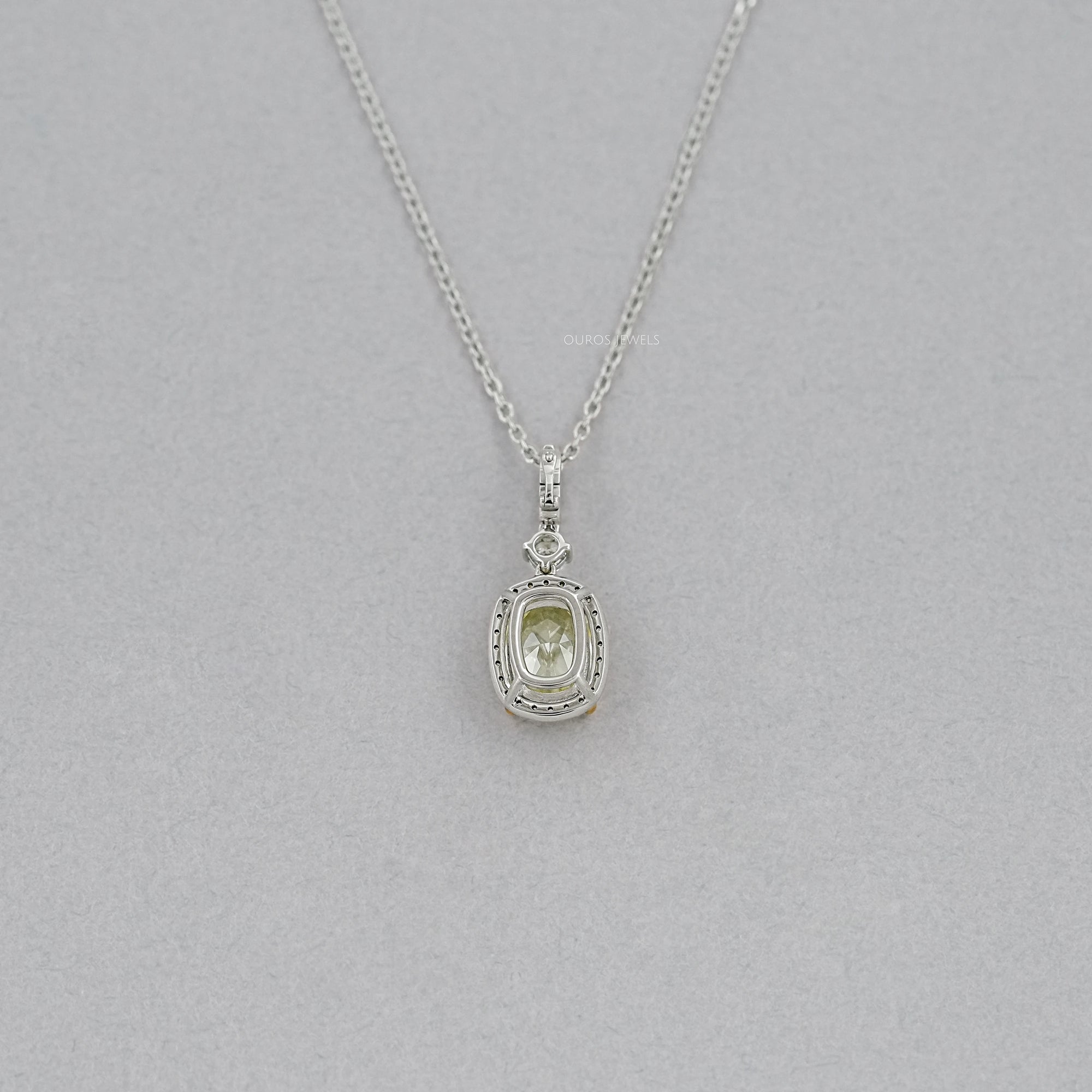 Fancy Intense Yellow Cushion Diamond Halo Pendant Necklaces