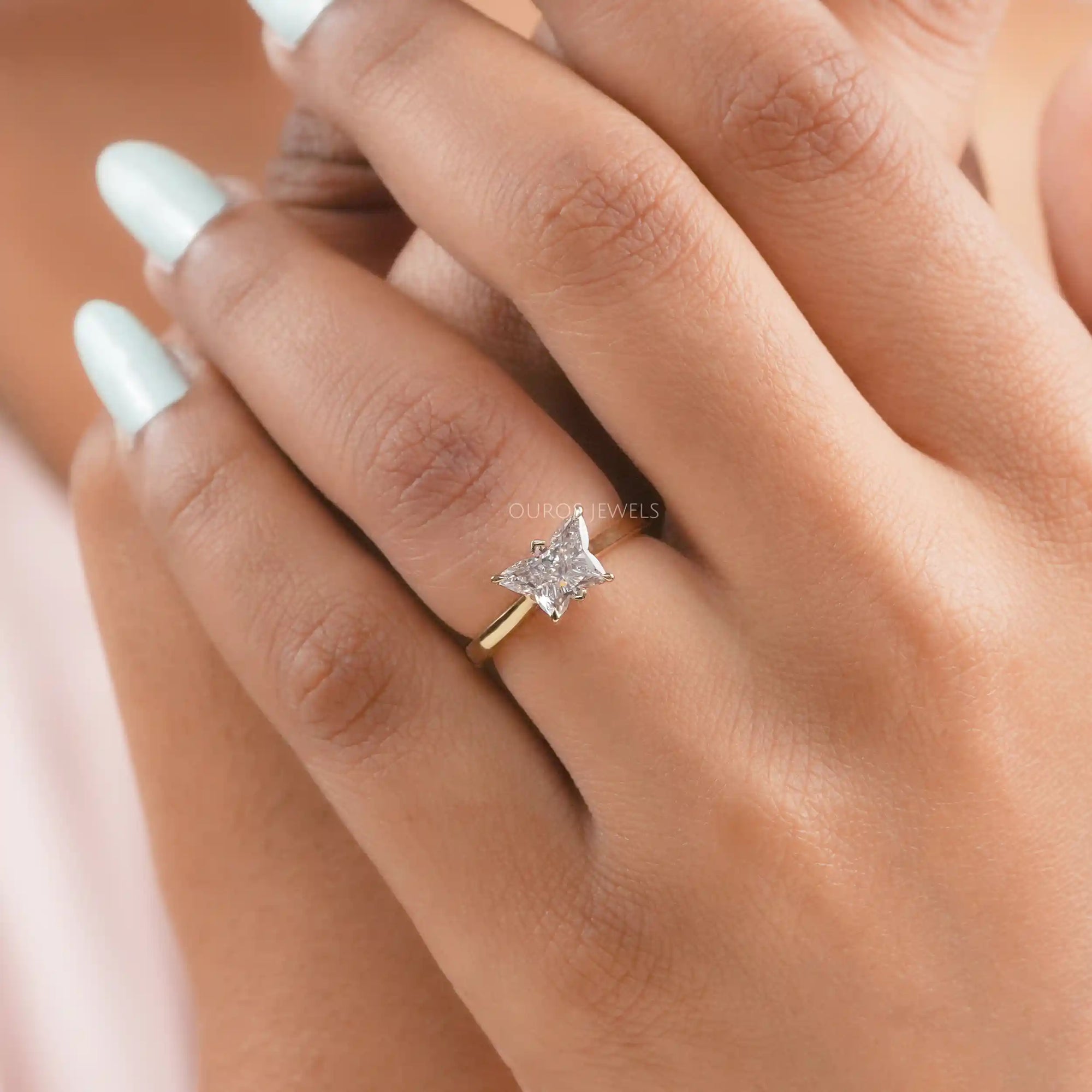 Pink Butterfly Diamond Solitaire Proposal Ring