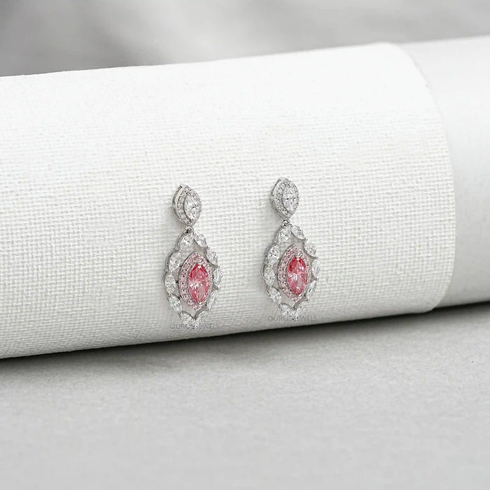 Pink Marquise Diamond Drop Earrings