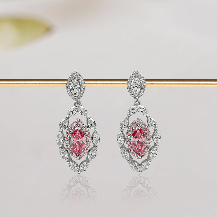 Boucles d'oreilles fantaisie à double halo en forme de marquise rose