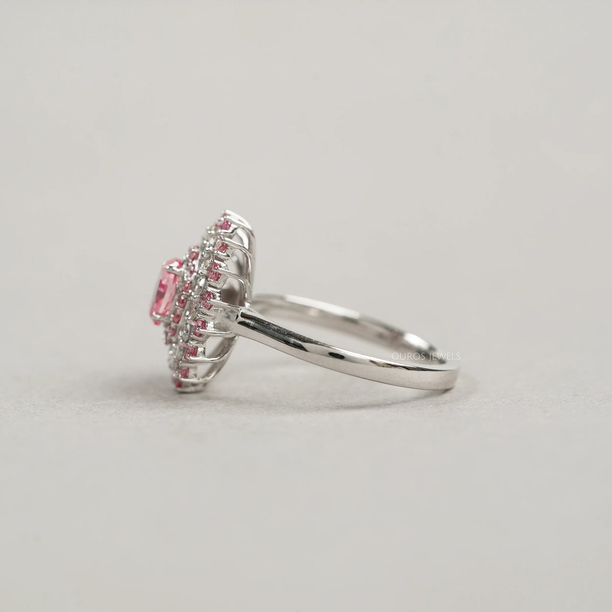 Pink Oval Cut Double Halo Diamond Engagement Ring