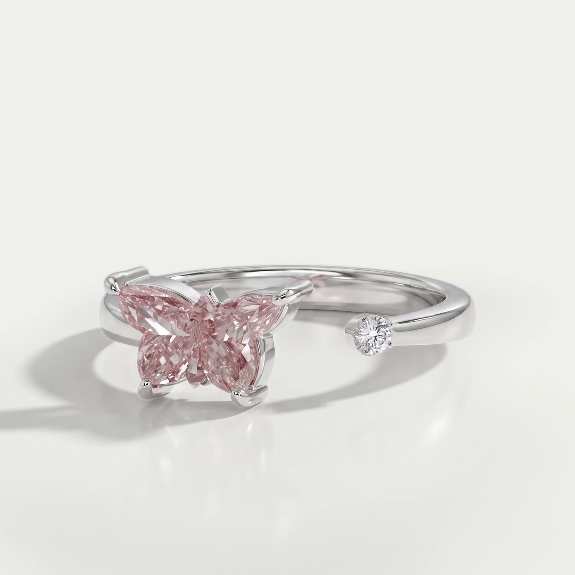 Fancy Vivid Pink Butterfly Cut Diamond Open Cuff Ring Ring