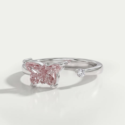 Fancy Vivid Pink Butterfly Cut Diamond Open Cuff Ring