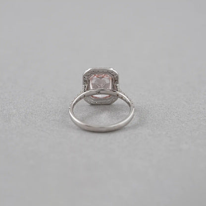 Fancy Pink Radiant Cut Halo Diamond Ring