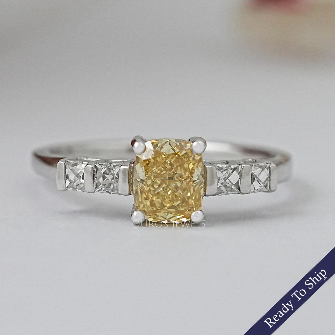 Yellow Cushion Lab Diamond Engagement Ring Rings