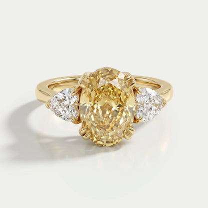 Fancy Vivid Yellow Oval Cut Hidden Halo Three Stone Ring