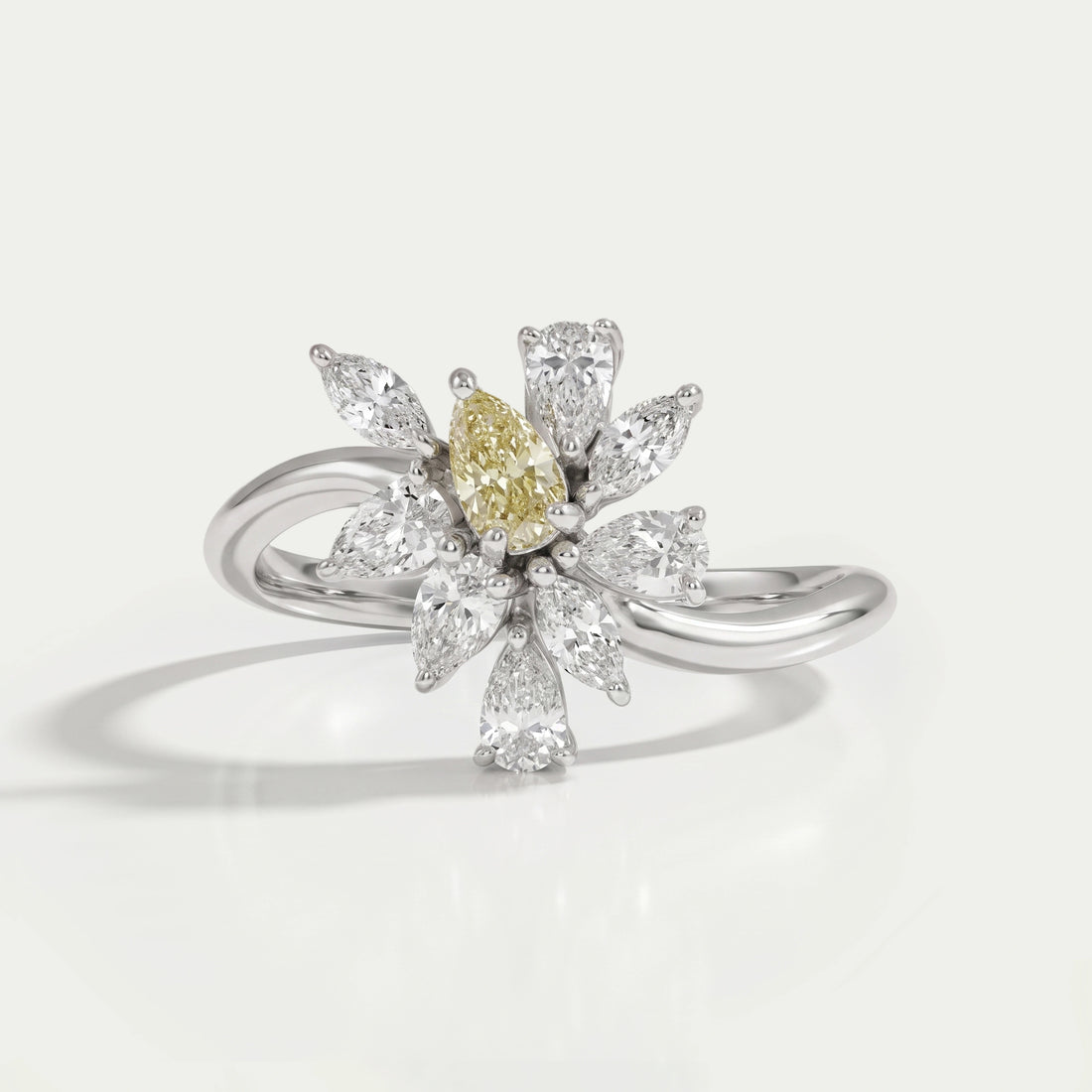 Fancy Yellow Pear And Marquise Cut Cluster Diamond Ring