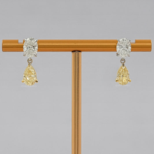 Fancy Yellow Pear And Oval Diamond Drop Earrings Earrings