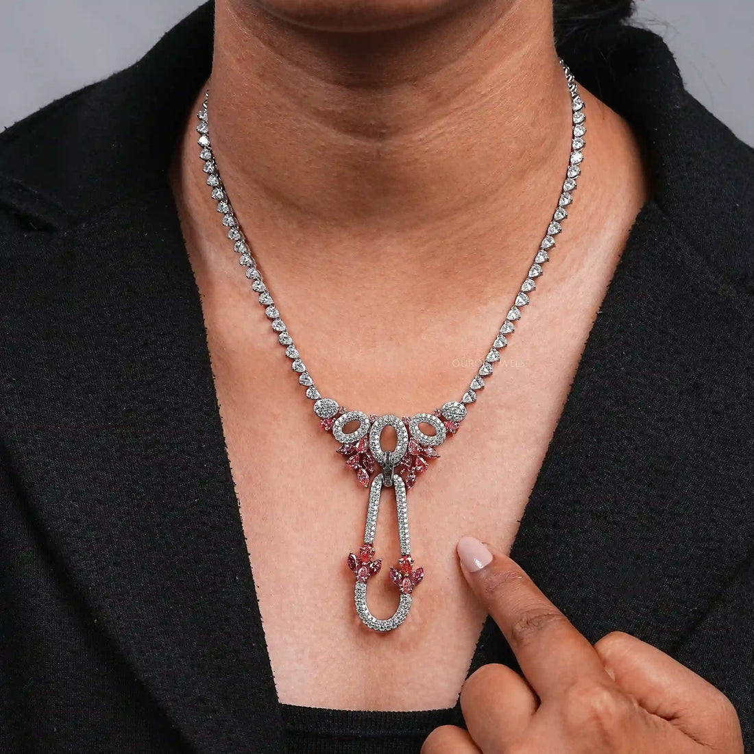 Pear And Round Shape Cluster Diamond Bridal Necklace Necklaces